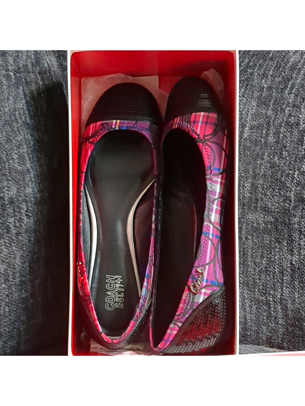 NIB Coach Shine 12C Tartan Plaid Sequin Ballet Flats Pink Size 8.0M Deadstock
